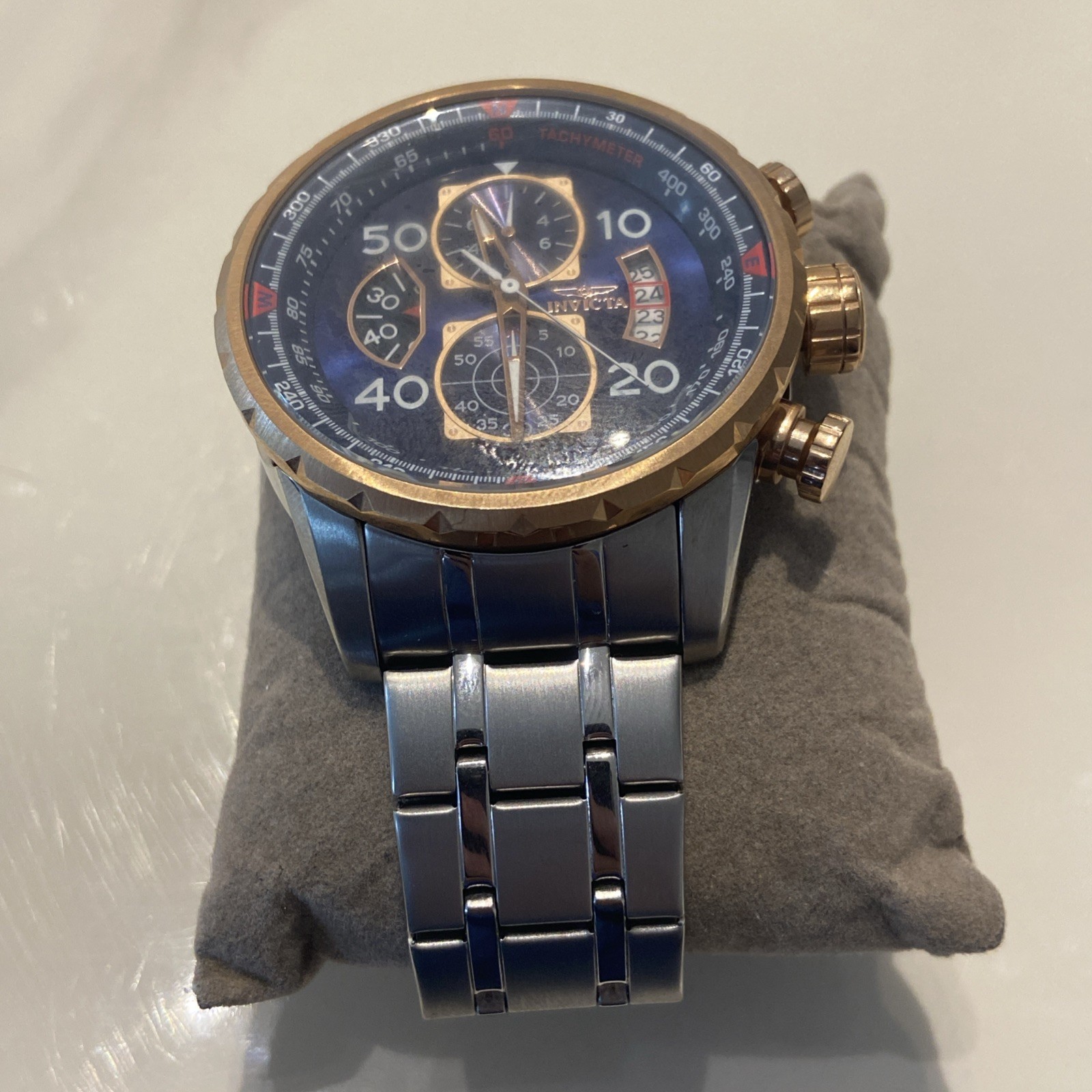 Invicta Men’s Watch Aviator Chronograph Blue Dial Stainless Steel NWT 17203