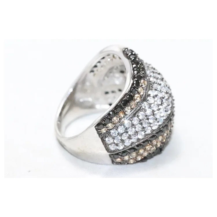 Sterling Silver Black White And Tan Cubic Zirconia Wavy Ring