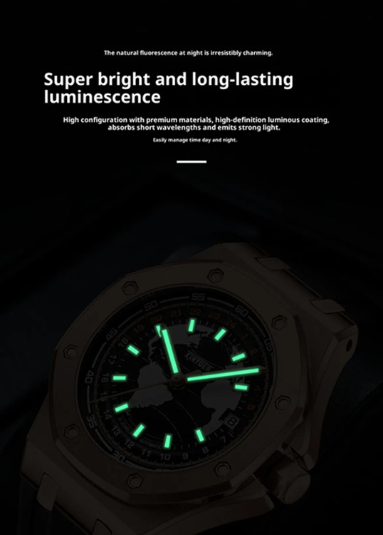 Men’s Full Automatic Mechanical Octagon Watch 12/24Hours 3 Hands Date 3Atm 3 Col