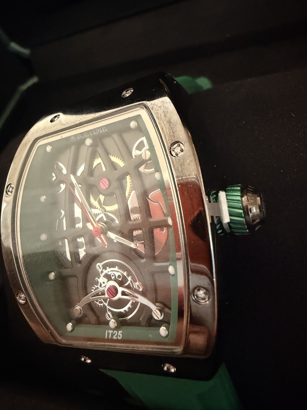 IceTime IT25 Women’s Quartz Skeleton Dial 33mm SS Case Green Silicone 30m