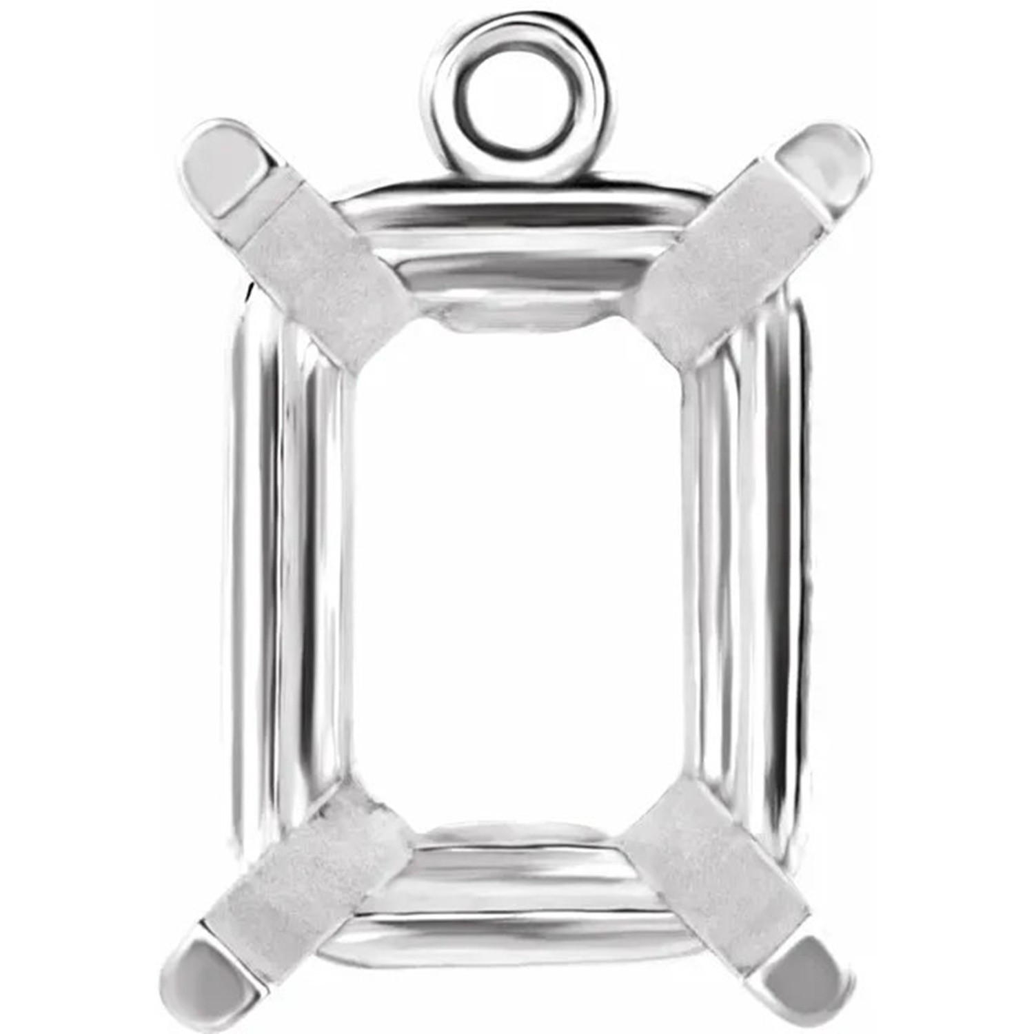 Emerald Cut Dangle Mounting Sterling Silver 4 Prong Basket Design Setting USA