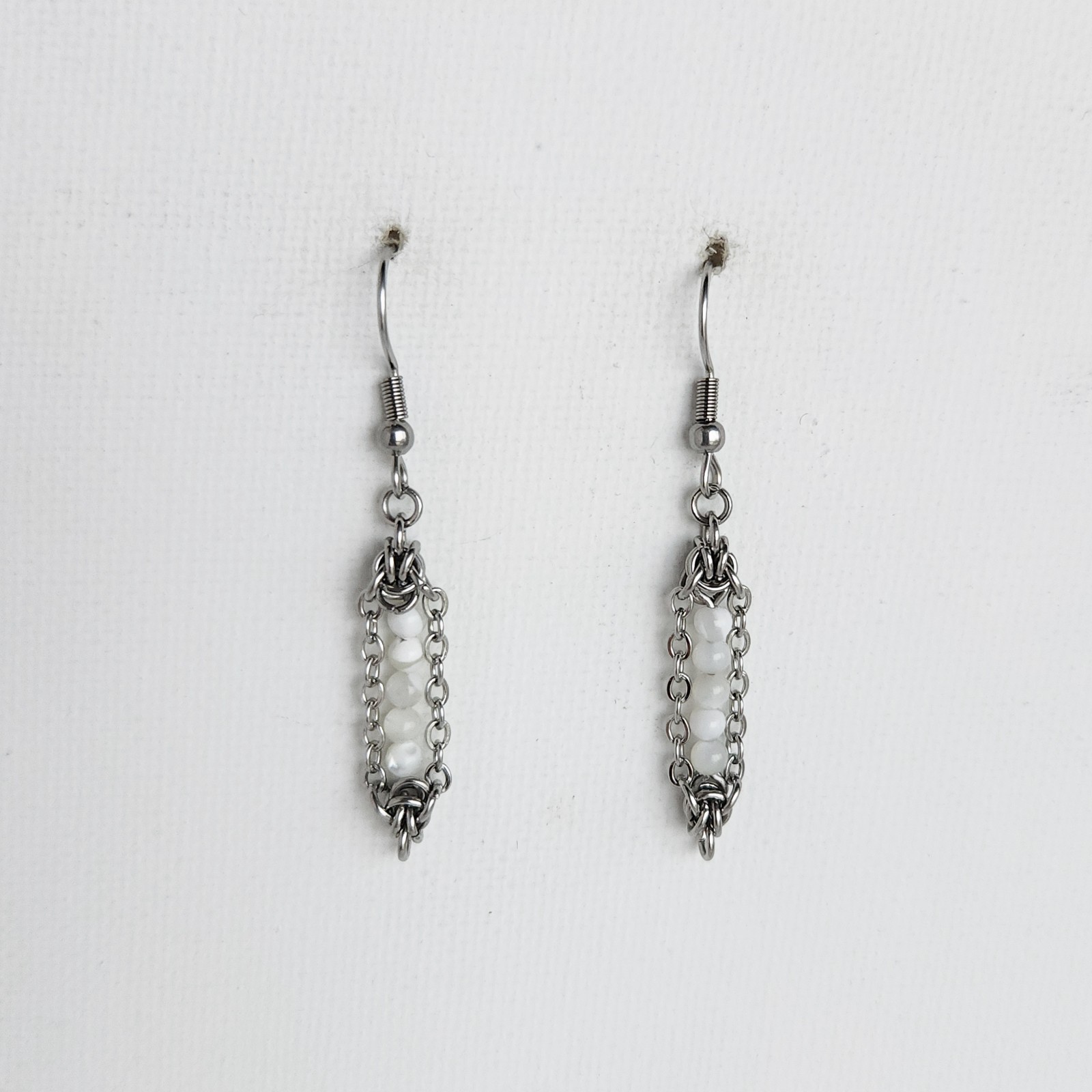 Vintage artisan made long victorian style dainty dangly stainless steel earrings