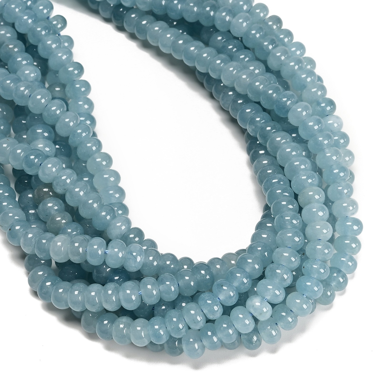 Aquamarine Color Dyed Jade Smooth Rondelle Beads Size 5x8mm 15.5” Strand