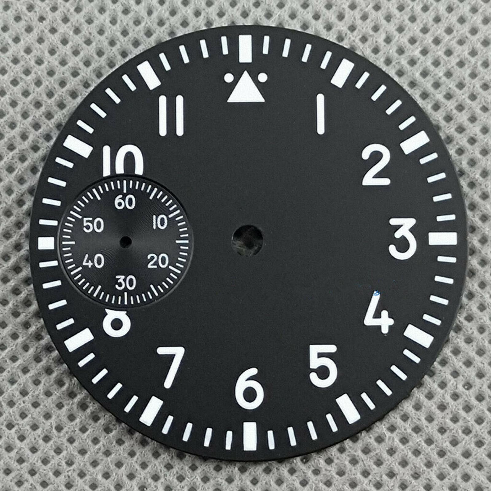 37mm Green Luminous Black Watch Dial Big Mark Face For ETA 6497 ST3600 Movement