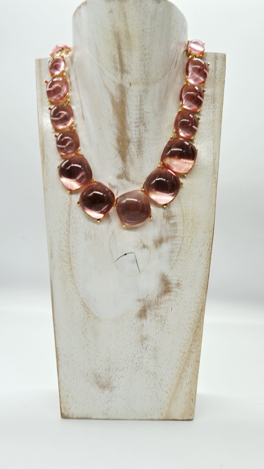 Pink Gripoix Style Necklace Cabochon Gold Tone Graduated Jelly Belly 18.5 in