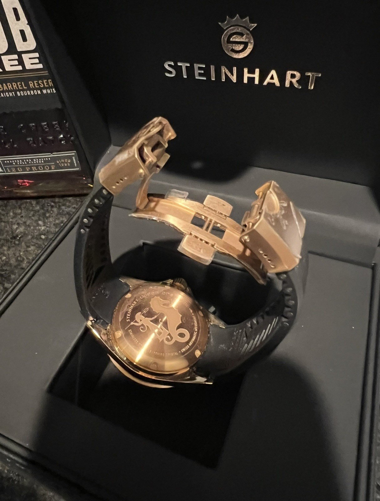 Steinhart Ocean One PINK GOLD 42mm Black Silicone Auto Swiss Dive Watch 103-0893