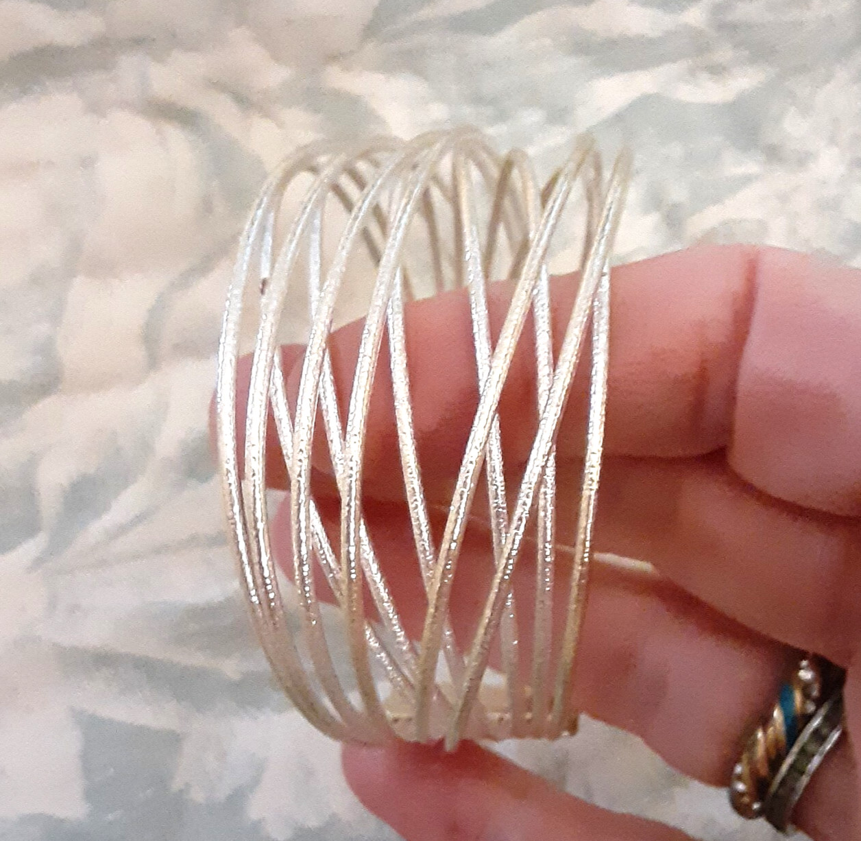 Silver tone wire bracelet open cuff adjustable 7″