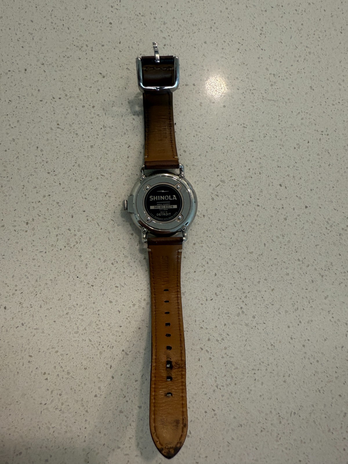 Shinola Runwell Argonite 1069 Quartz Unisex Slate Blue/Brown Leather Watch 41mm