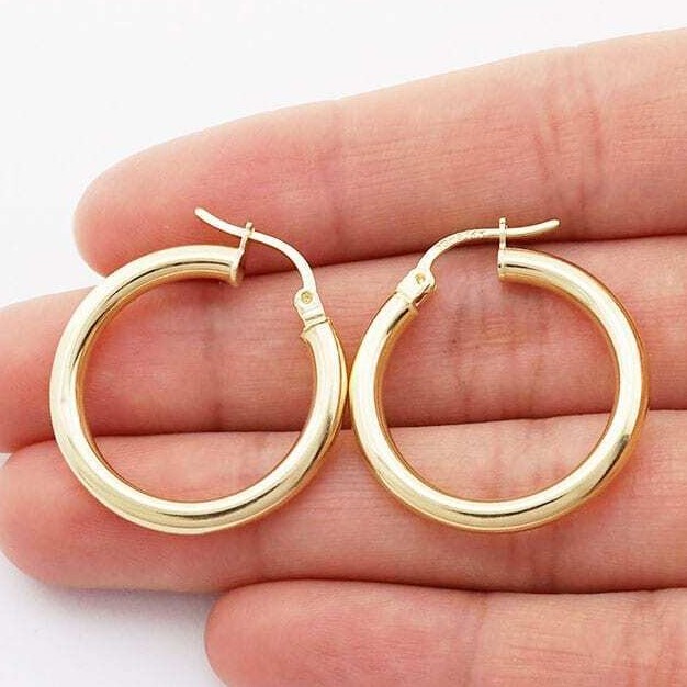 14k Yellow Gold 3mm Thick Plain Hinged Snapback Hoop Earrings