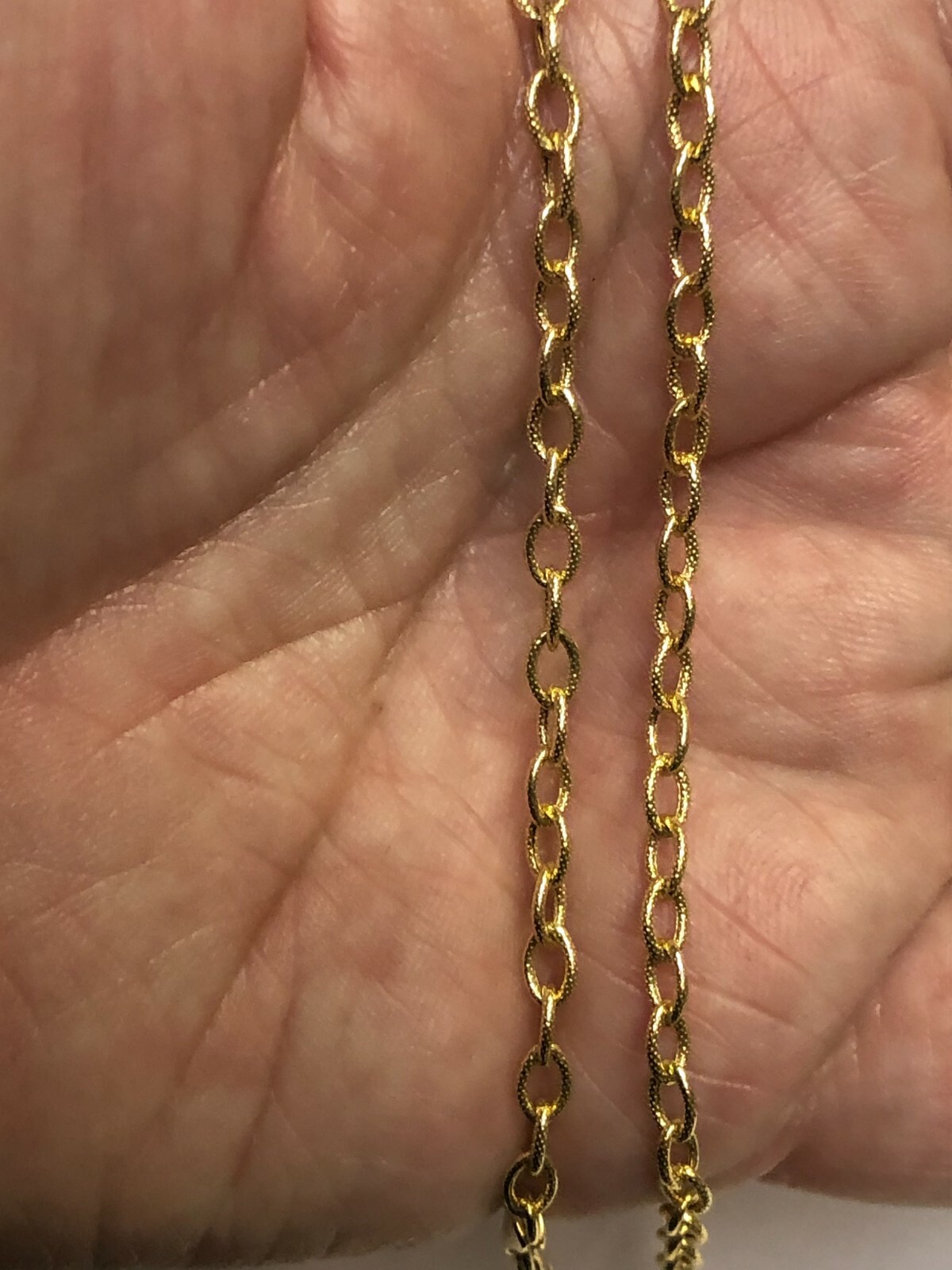 14k Yellow Gold 3.3mm 20″ Textured Rolo Oval Pendant Cable Chain 4.2 gram