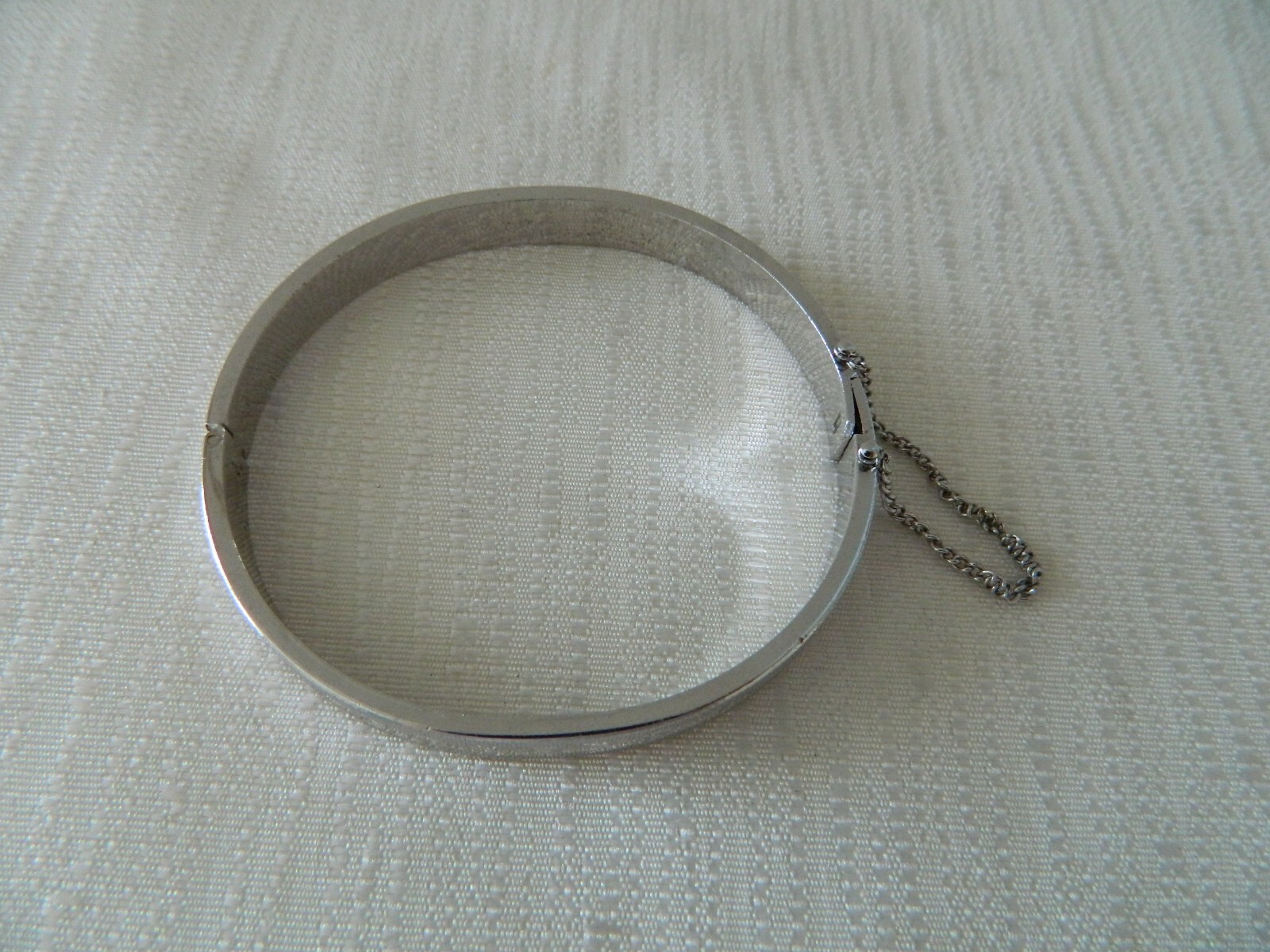 Vintage BRACELET Bangle ETCHED Silver Color With Safety Chain Jewelry