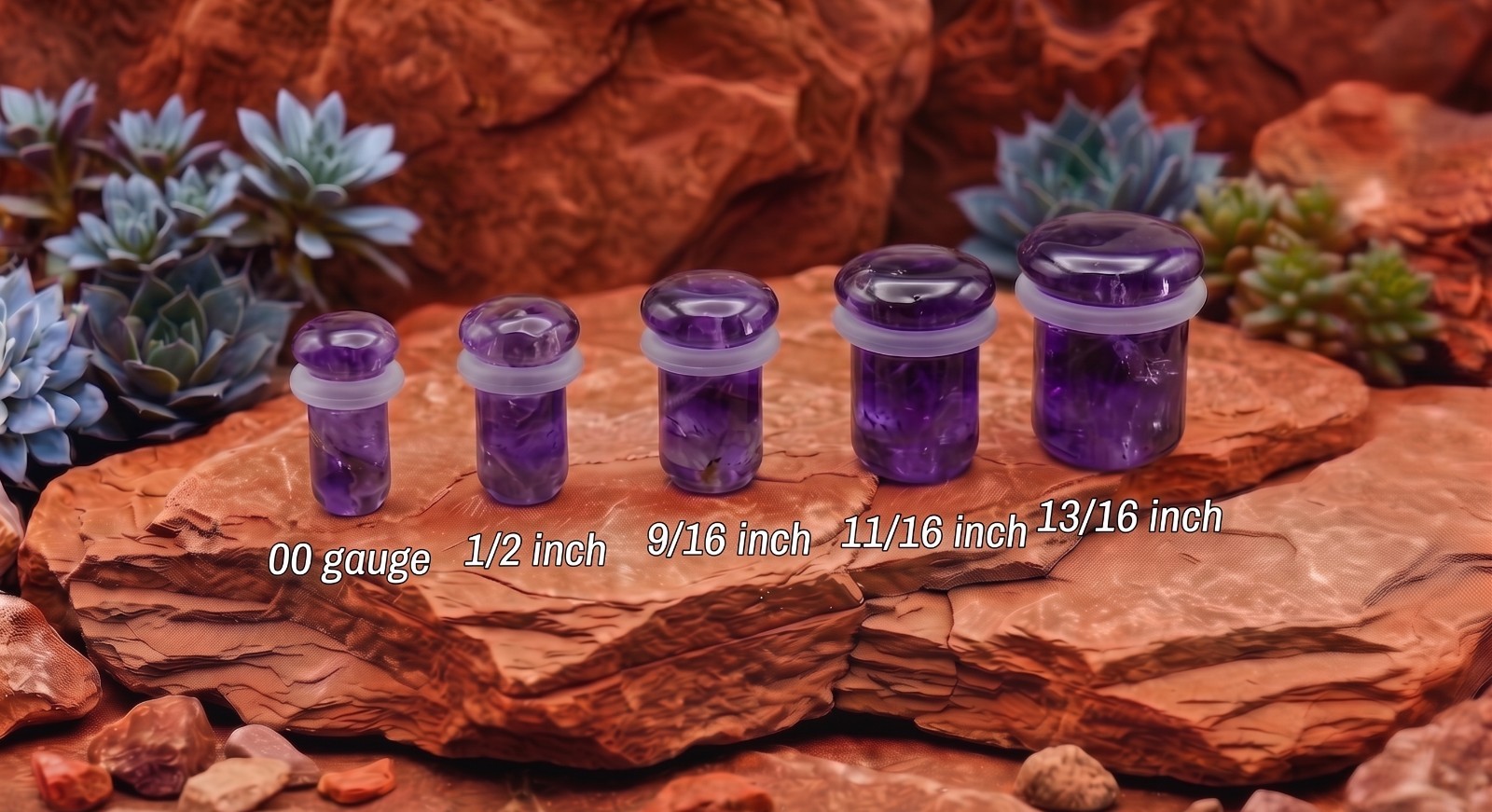 Pair of Single Flare Amethyst Stone Plugs gauges organic Size 8ga to 1 Inch E615