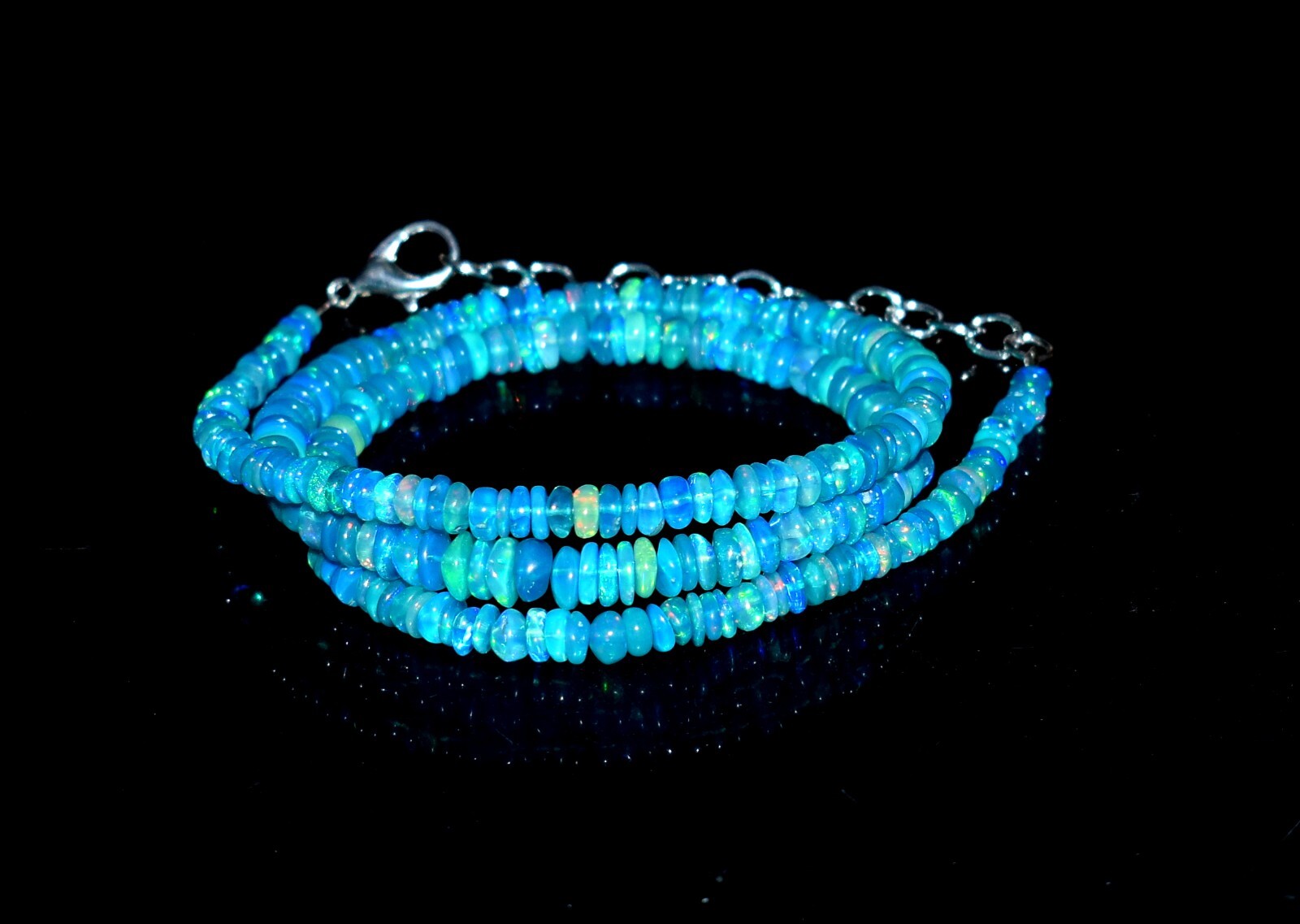 16″Natural Ethiopian Blue Opal Wello Fire Opal Gemstone Bead Necklace 3-5mm