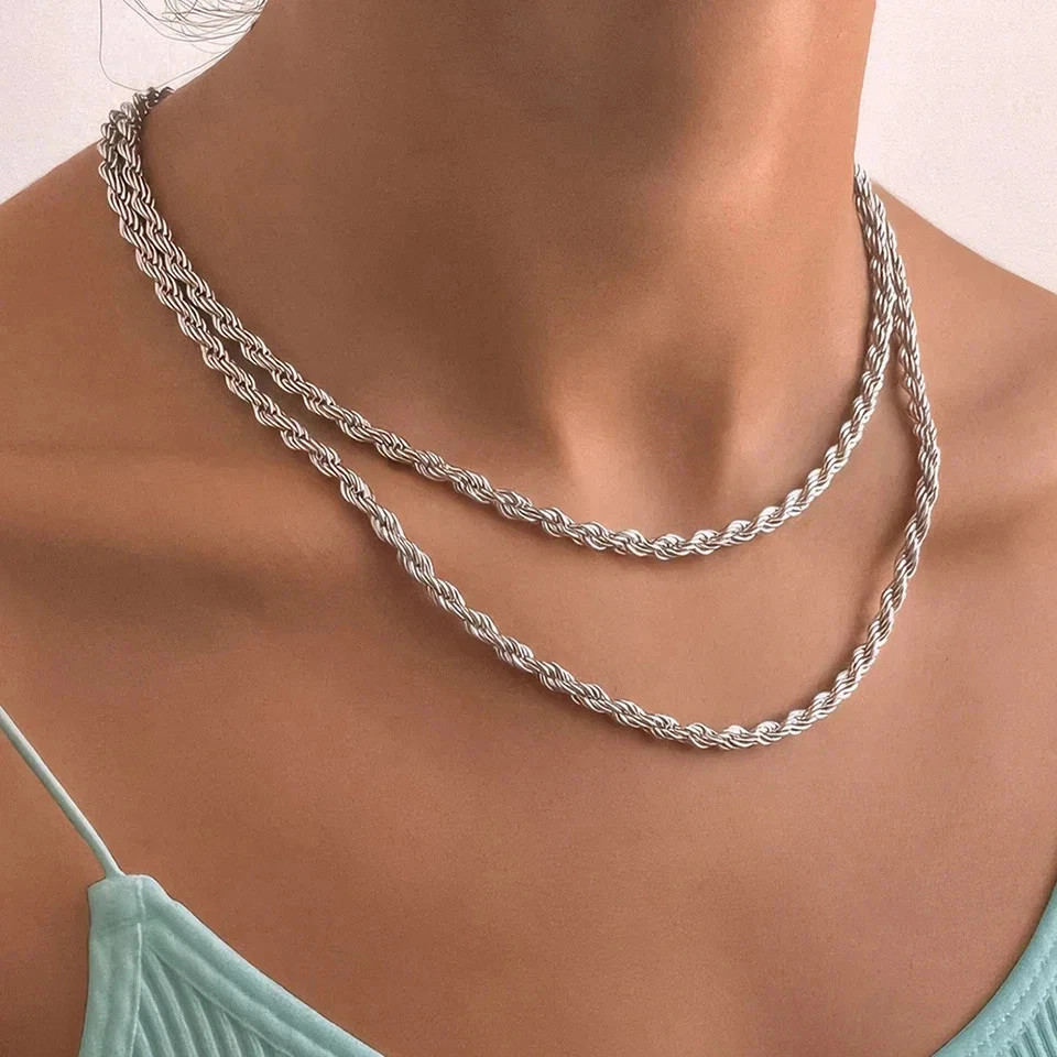 New Men’s Italian 4mm Diamond Cut Rope Chain Solid 925 Sterling Silver Necklace