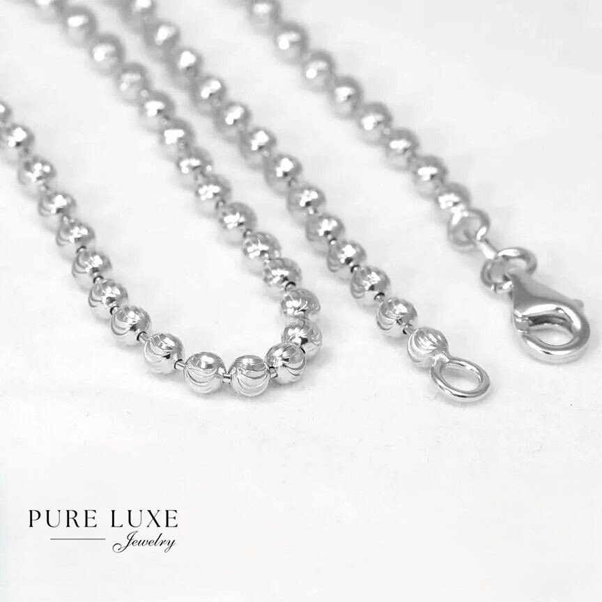 Men’s 925 Sterling Silver 24”x3mm Moon-Cut Bead Ball Necklace*Unisex.Box