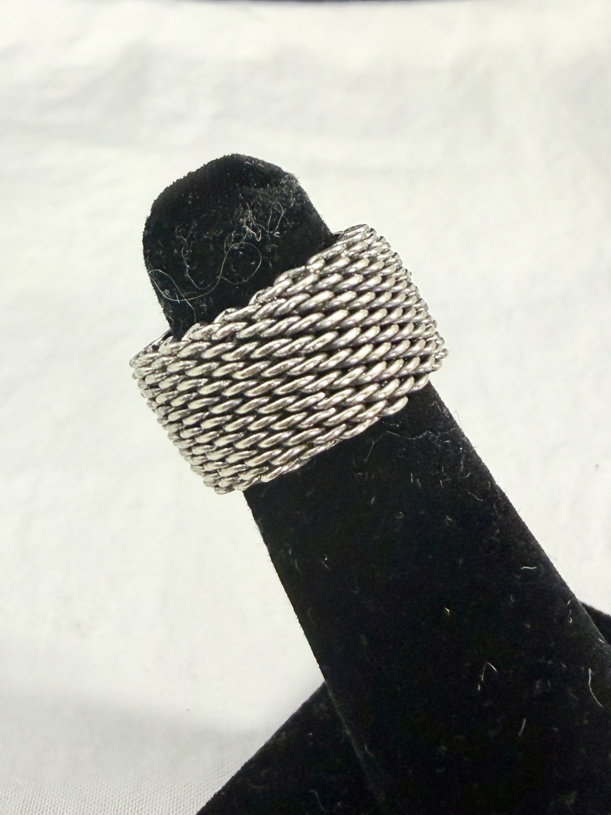TIFFANY & CO. Sterling Silver Somerset Mesh 10mm Wide Band Ring; SIZE 5 w/ COA