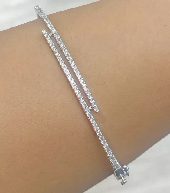 Deal! 3.75 CTW Natural Moissanite Round Bangle Bracelet 14K White Gold Plated