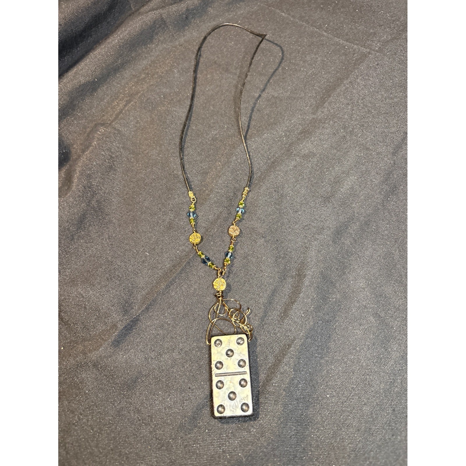 Unique Artisan Necklace Ceramic Pendant Beaded Leather Cord Boho Chic