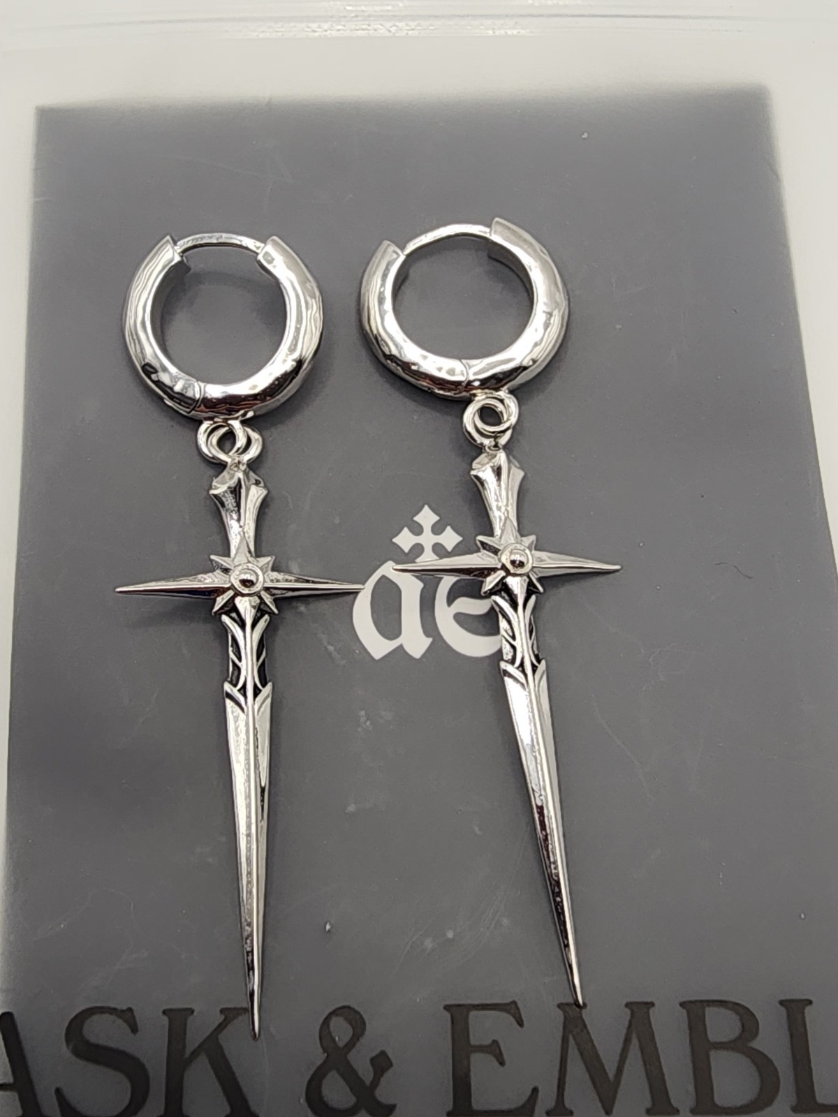 NEW Ask & Embla Ecledia Dagger Hoop Earrings Stainless Steel Goth Sword