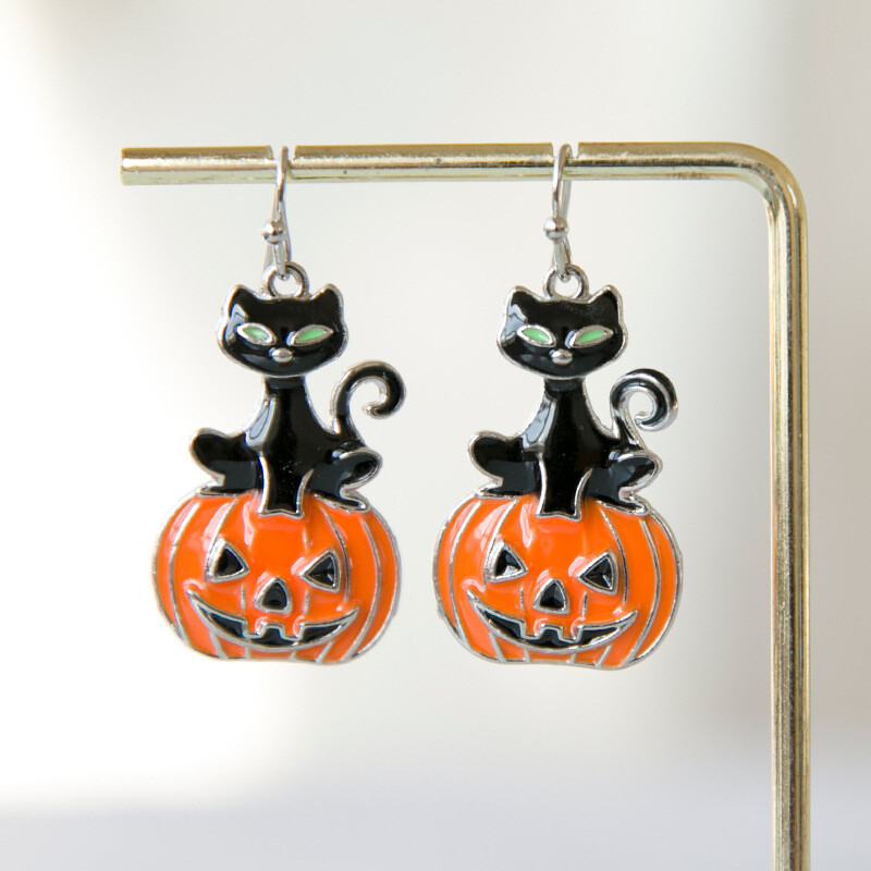 Fashion Black Cat Animal Drop Dangle Earrings Stud Women Halloween Party Jewelry