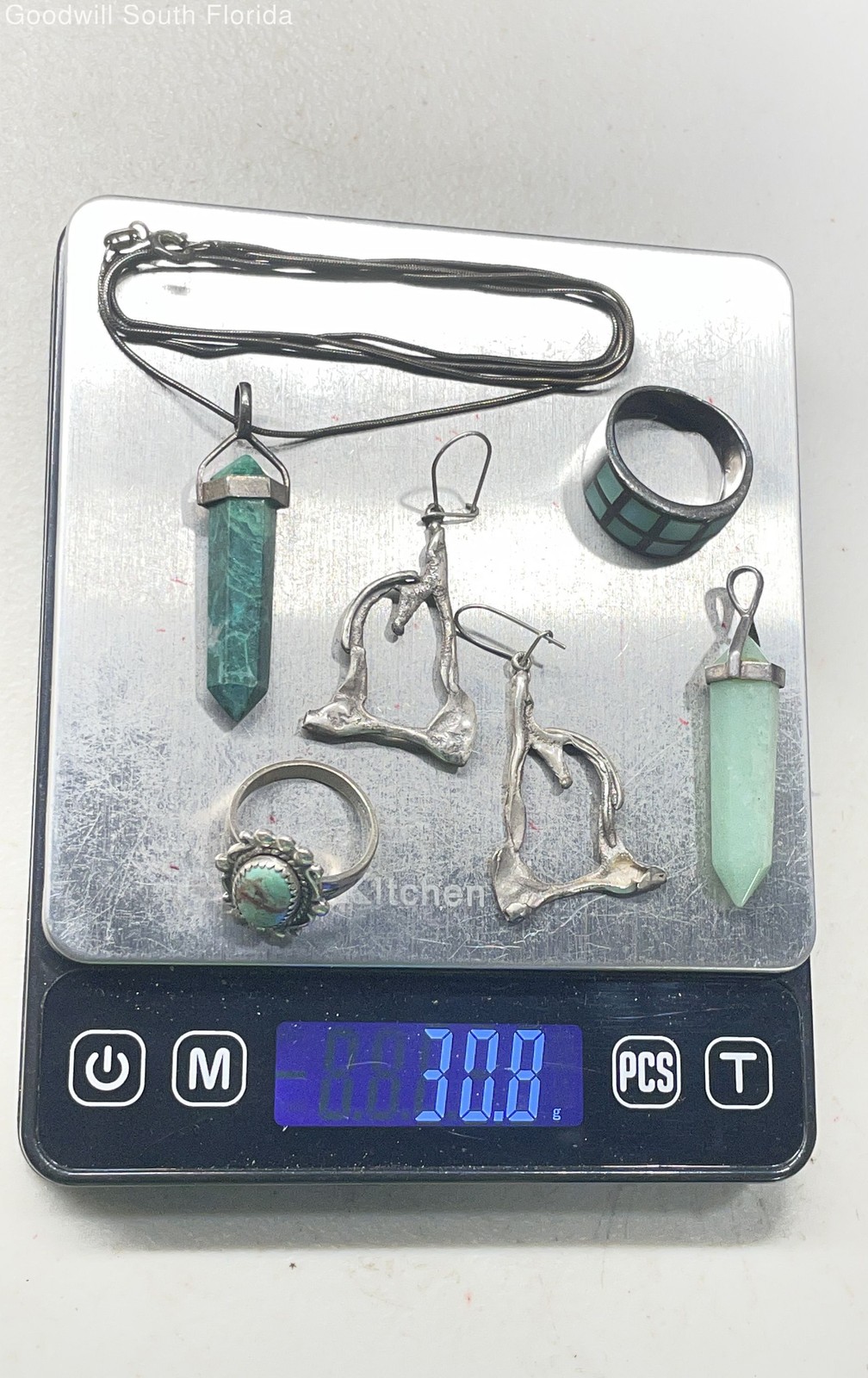 Silver Stamped/Unstamped Chain-Pendants-Earrings-Rings (5 Pcs) Weight 30.8g