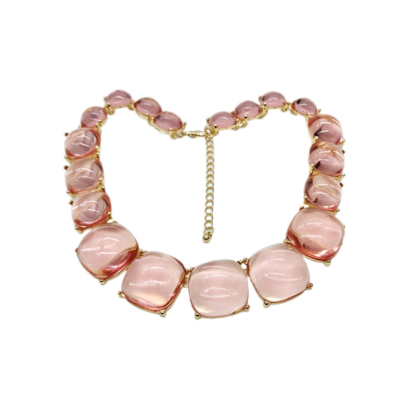 Pink Gripoix Style Necklace Cabochon Gold Tone Graduated Jelly Belly 18.5 in