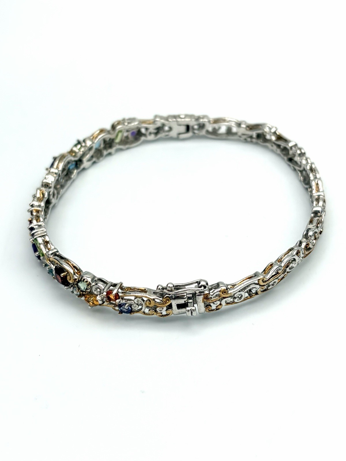Carnival Multistone Gemstone 18k Gold Accented Sterling Silver Filigree Bracelet