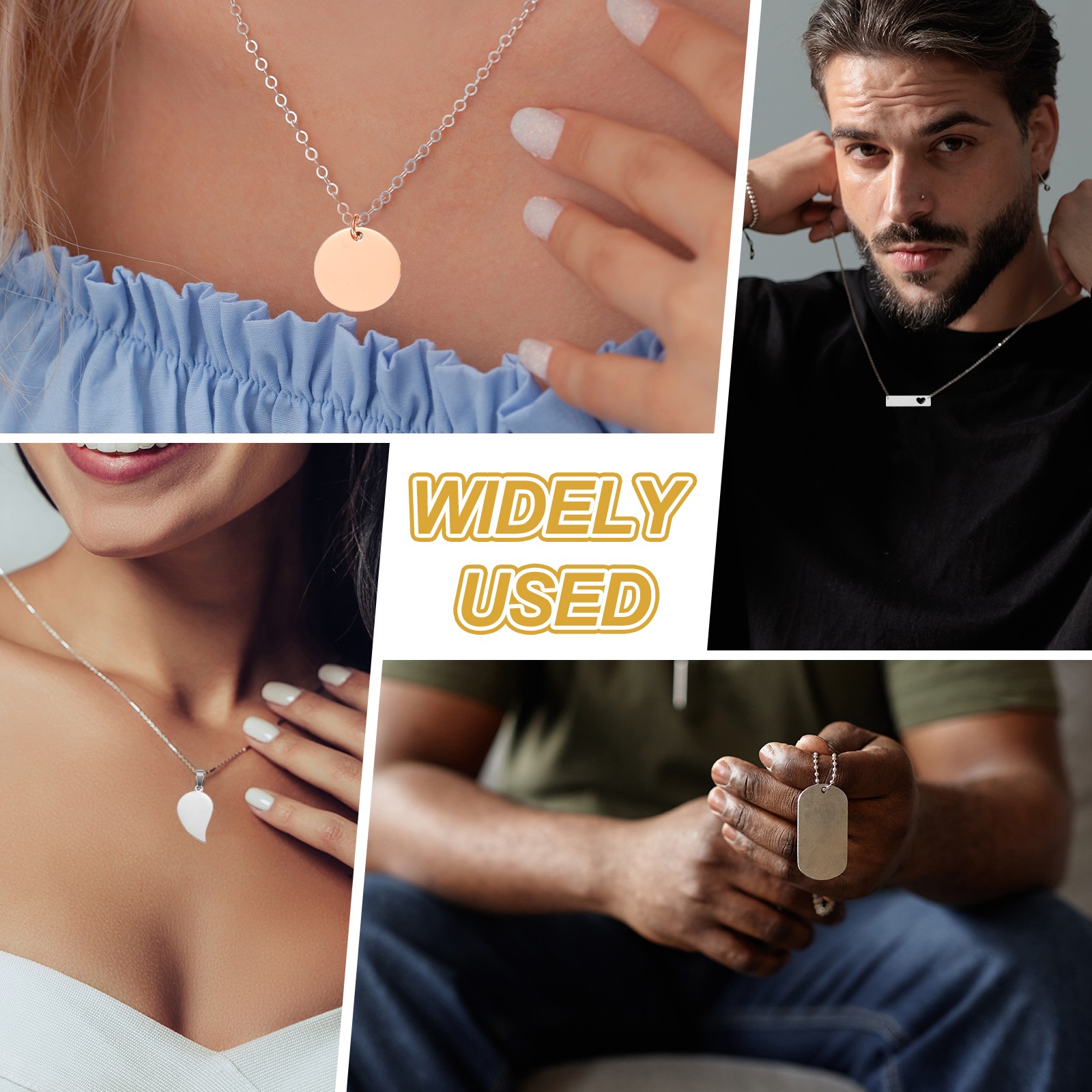 2Pcs Stainless Steel Round Pendant Necklace Engravable(0.8″, Rose Gold)