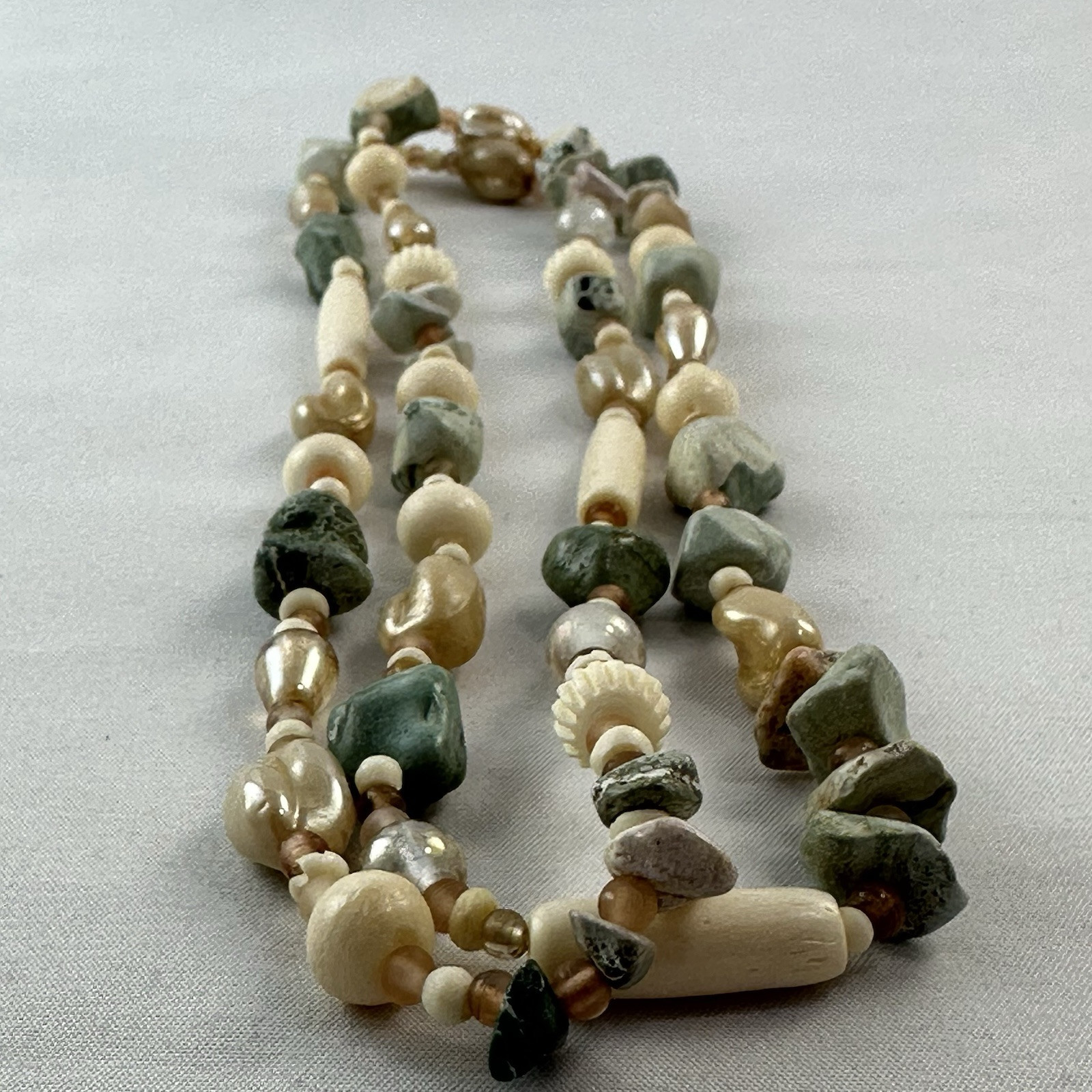 Vintage 40″ Long Stone Bone Beaded Necklace