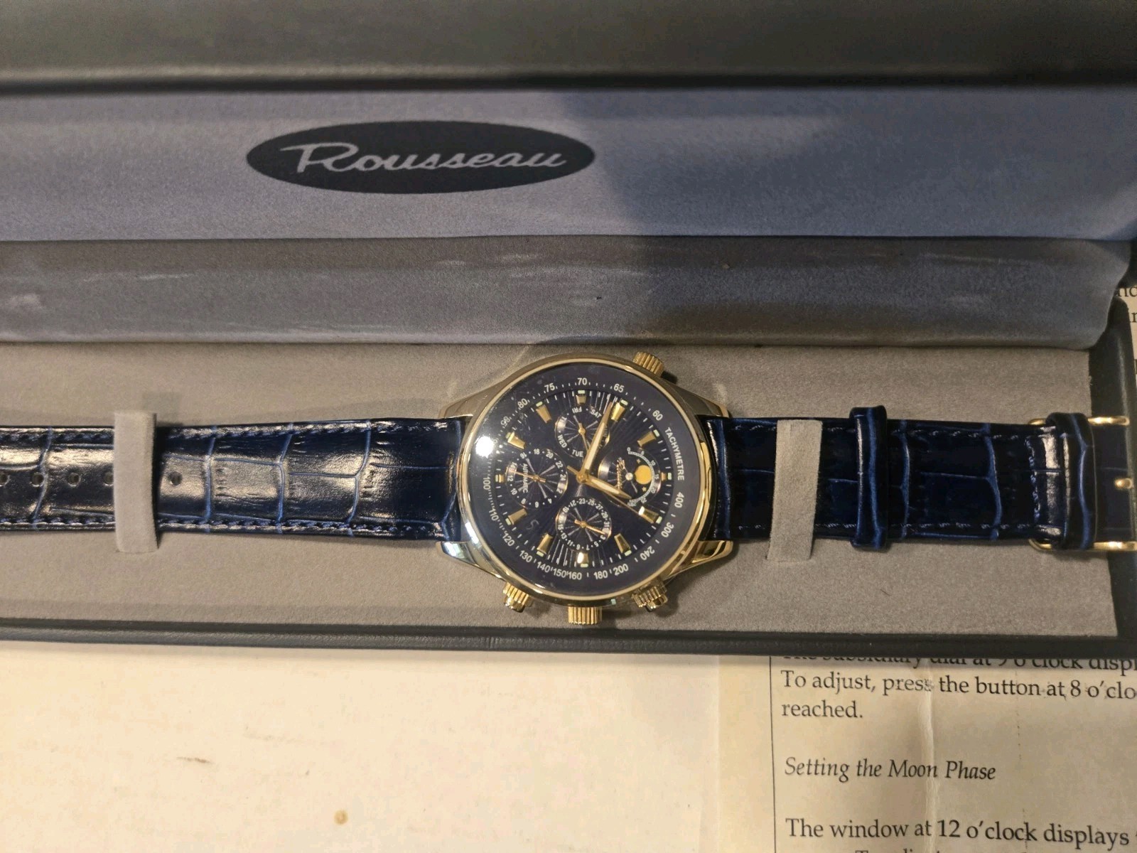 Rousseau 610004-1372 Mens Watch Blue Dial And Strap Automatic Movement Hs2115
