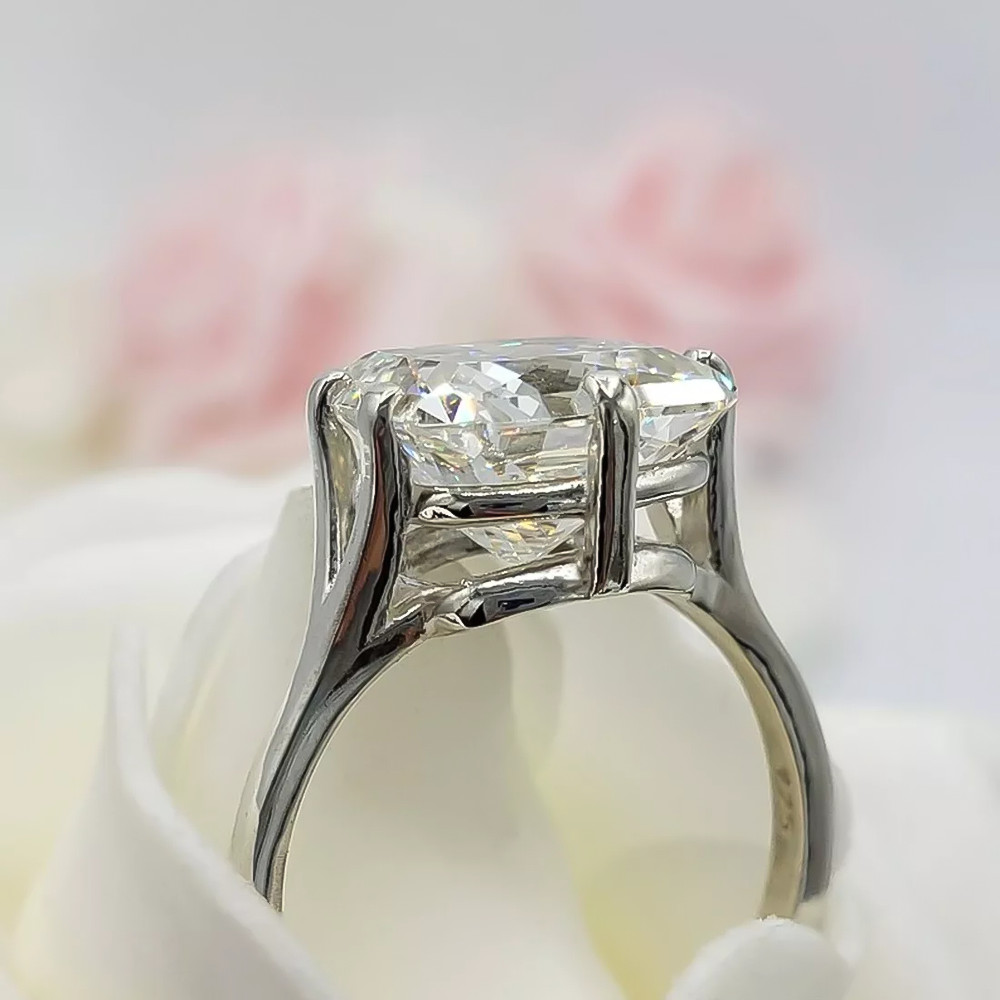 3.25 Ct Radiant Cut Off White Treated Diamond Ring in 925 Silver Certified