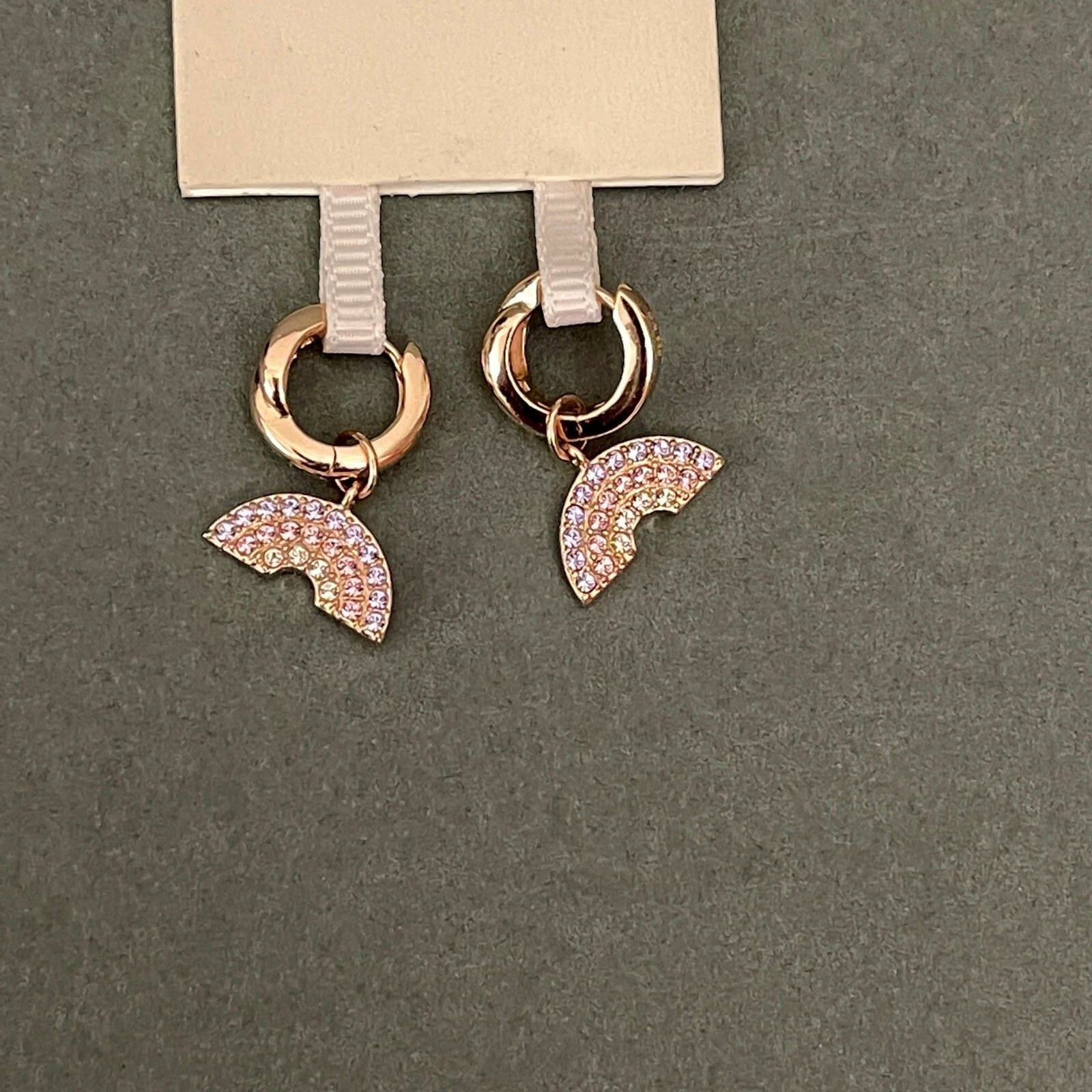 Rose Gold Pink Multicolor Rhinestones Women’s Fashion Hoop Earrings NWOT