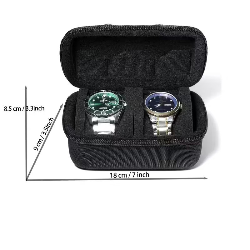 2 Slots Hard Travel Watch Roll Case Wristwatch Display Storage Box Organizer
