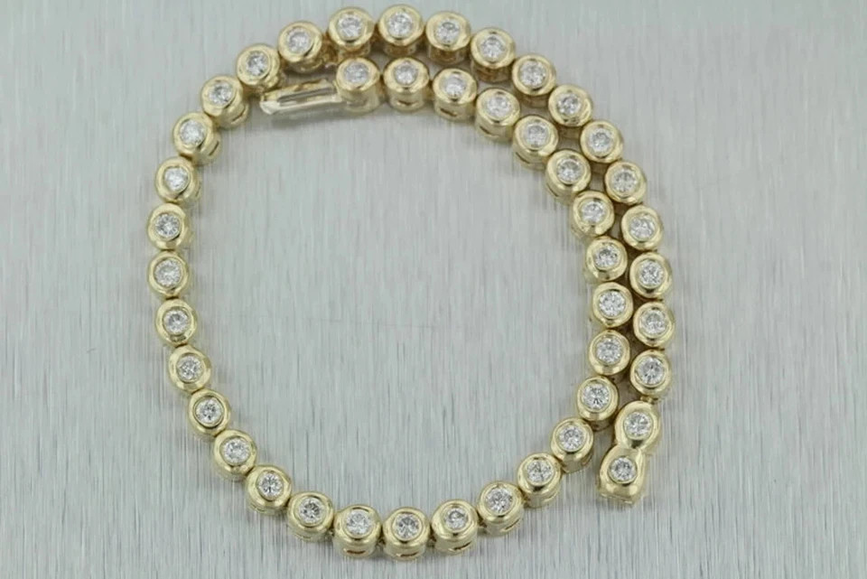 6.25 in Bezel Round Cut Lab Grown Diamond Tennis Bracelet In 14k Yellow Gold