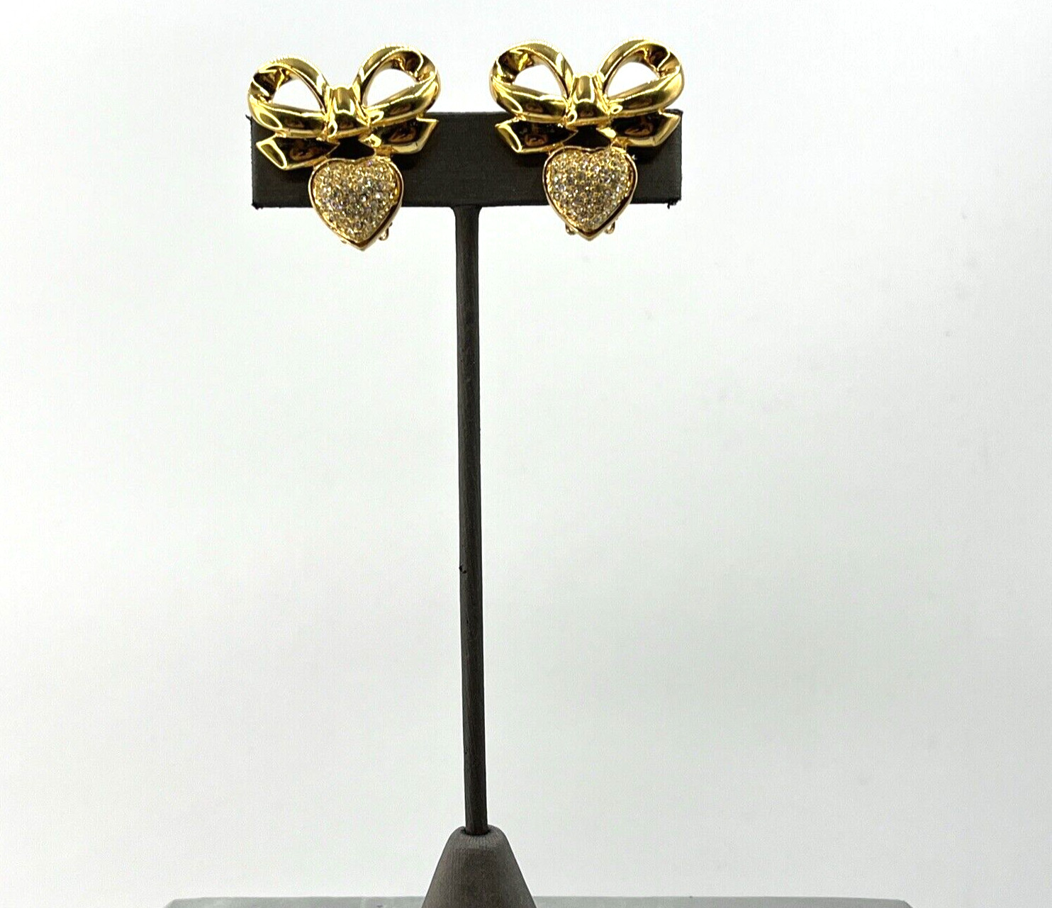 Vintage Elizabeth Taylor Earrings Gold Plated Diamante Crystal Heart Earrings