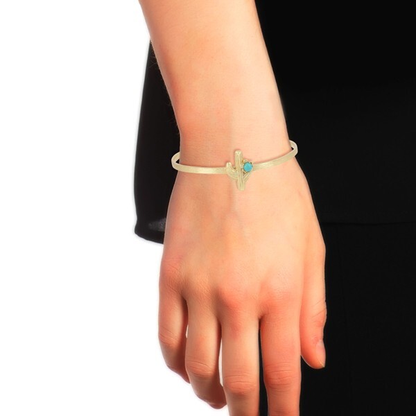 Cactus Gold Plated Open Cuff Bangle Turquoise Texture Women Handmade GiftJewelry