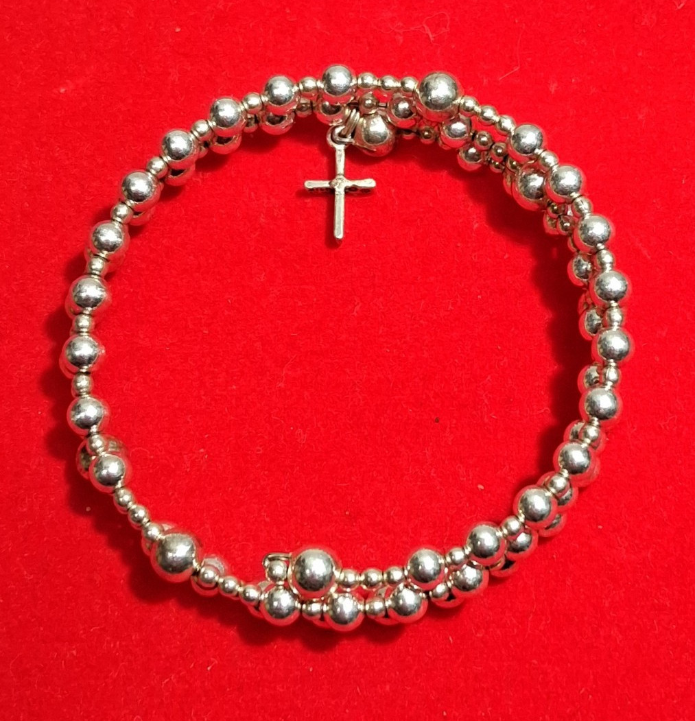 Vintage 925 Sterling Silver Beaded Cross Charm Fine Jewelry 7.89 Grams