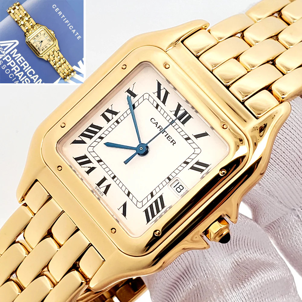 Cartier Panthere White Roman Dial Large 27mm Yellow Gold Quartz Watch W25014B9