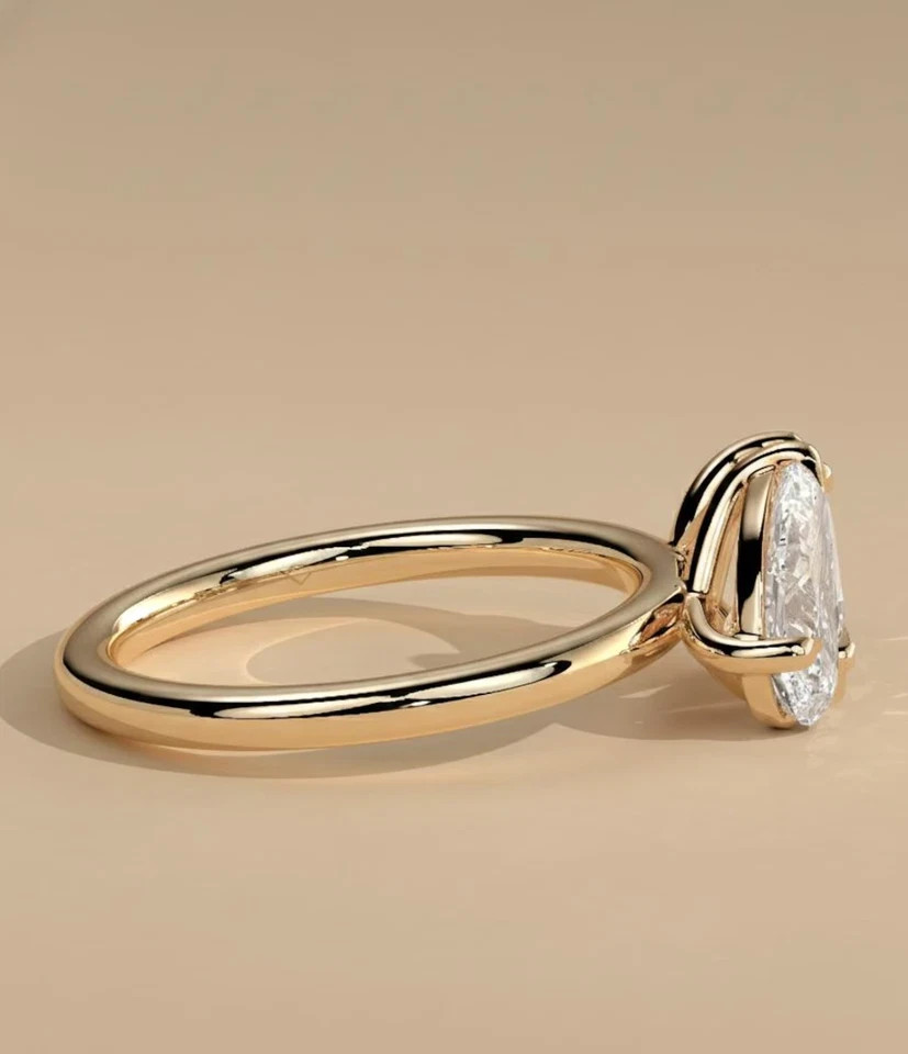 14k Yellow Gold Pear & Emerald Cut Diamond Ring 4 Ct Lab Grown IGI VVS E F