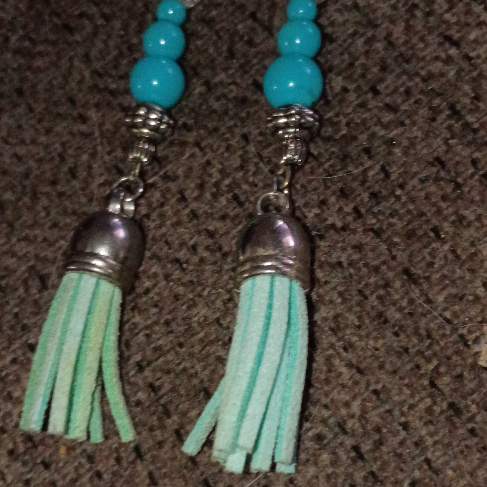 Teal And Silver Dangly Earrings