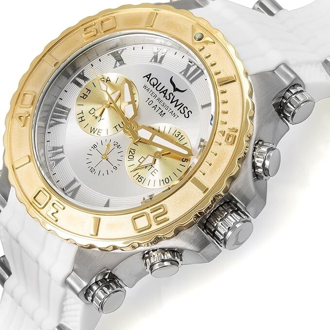 Aquaswiss 39G5008 Bolt Multifunction Swiss Men’s Watch Two Tone White Strap
