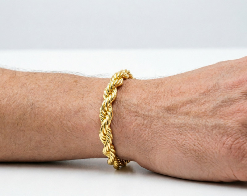 10K Yellow Gold 10mm Diamond Cut Rope Chain Bracelet Men Women 7.5″ 8″ 8.5″ 9″