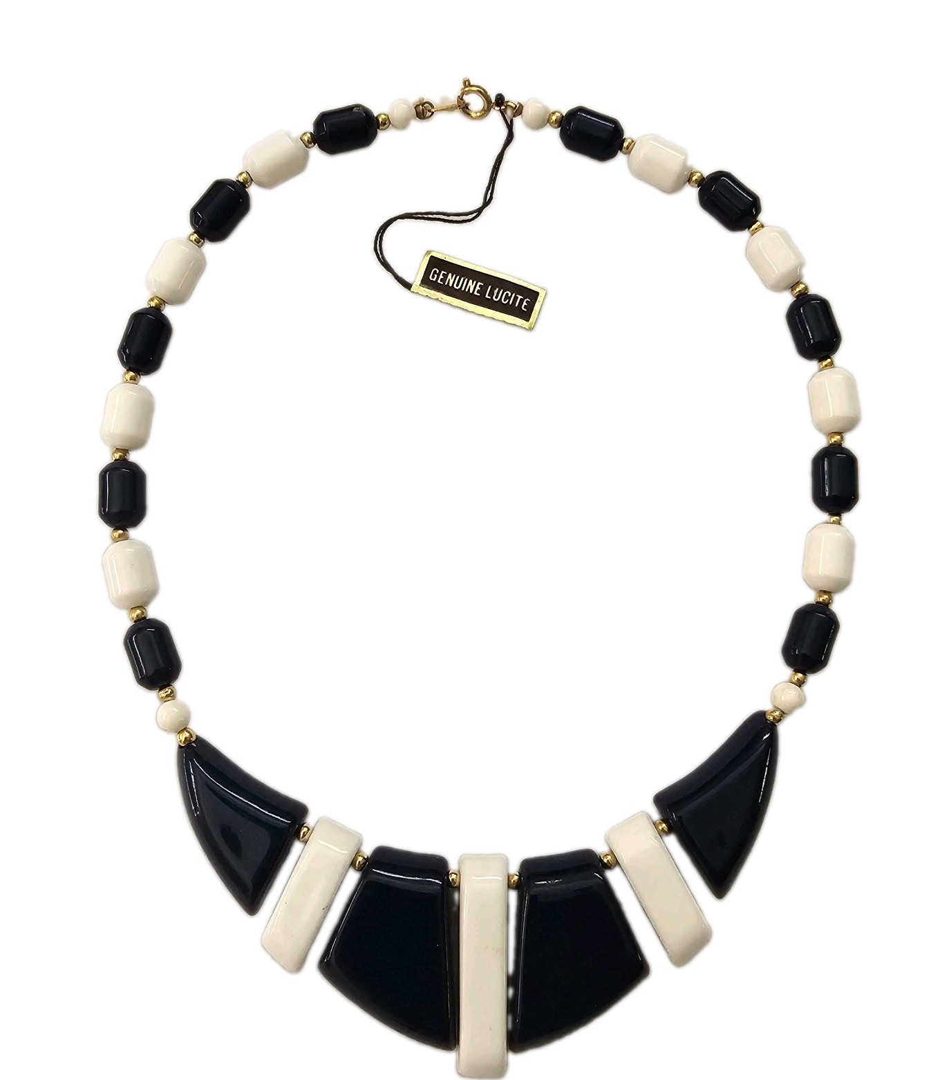 Vintage New Navy Blue White And Gold Lucite Nautical Necklace 17.5″ Length