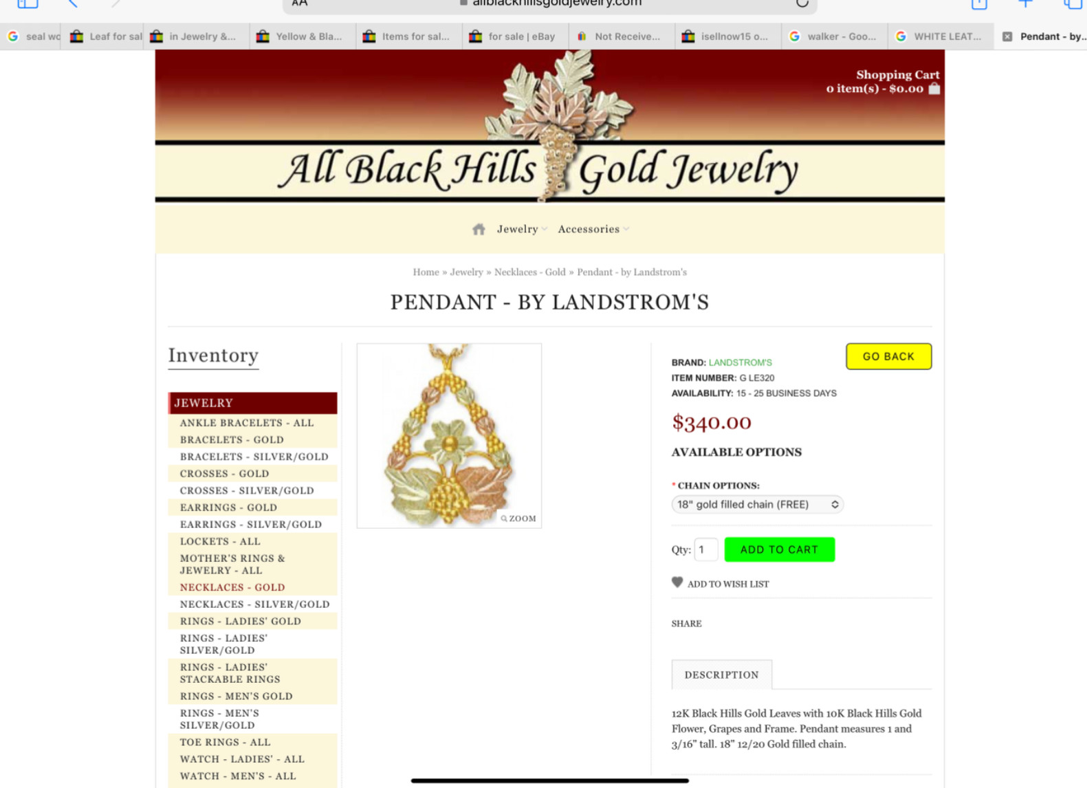 Black Hills Gold 10k Large Flower Leaves Pendant Necklace