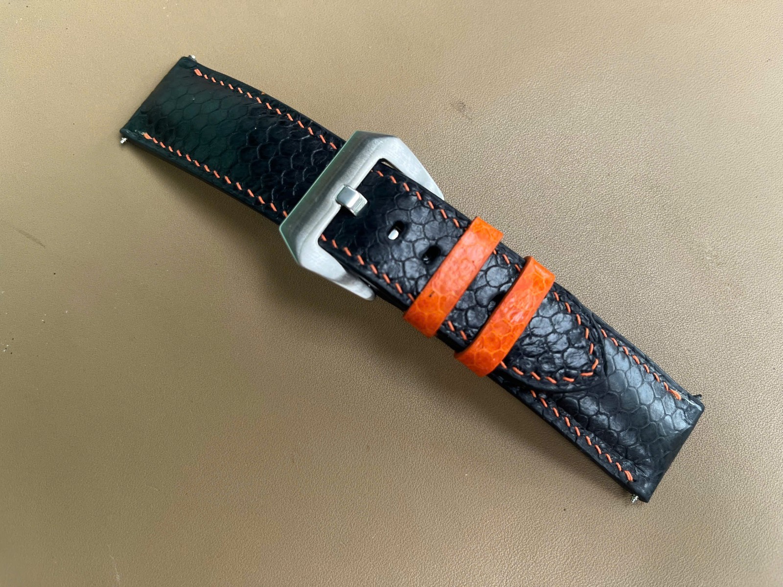 Black Snake Leather Watch Strap Band, Size 16mm 18mm 20mm 21mm 22mm 24mm 26mm
