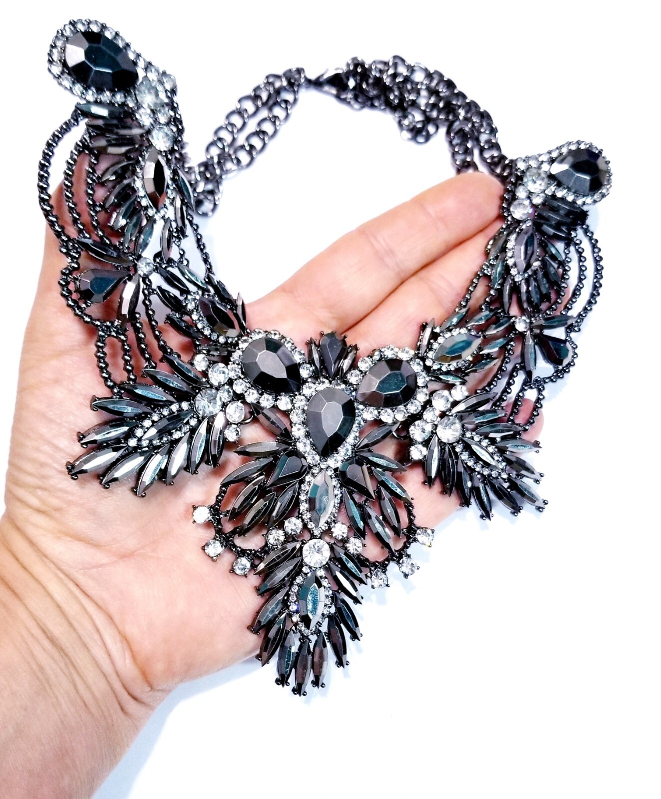Gray Statement Choker Rhinestone Necklace Bridal Prom Pageant Gothic