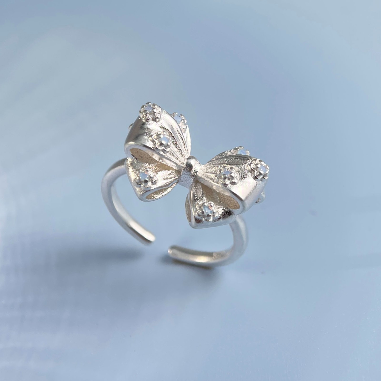 925 Sterling Silver Butterfly Bow Moon Star Zircon Adjustable Open Ring Women