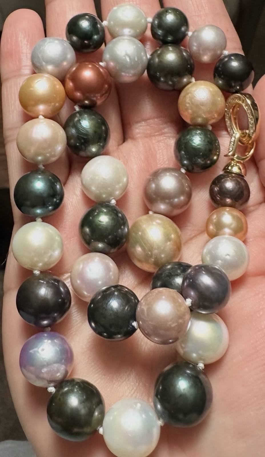 11-14 mm Multicolor Edison Pearls Beaded Necklace Gold Plated Lobster Clasp