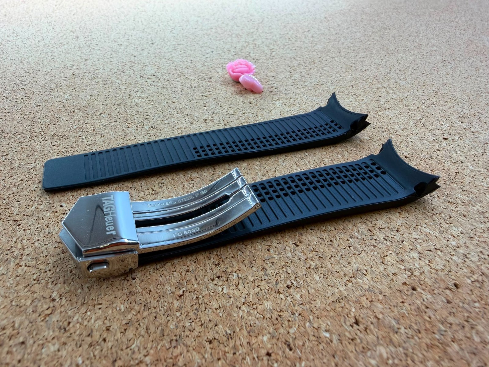 22mm Tag Heuer Black Rubber Watch Strap With Stainless Steel Clasp