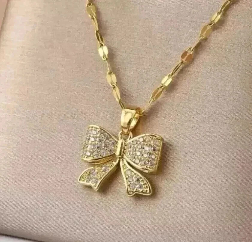 2.2CT Round Cut Lab Created Diamond Women’s Bow Pendant 14k Yellow Gold Plated